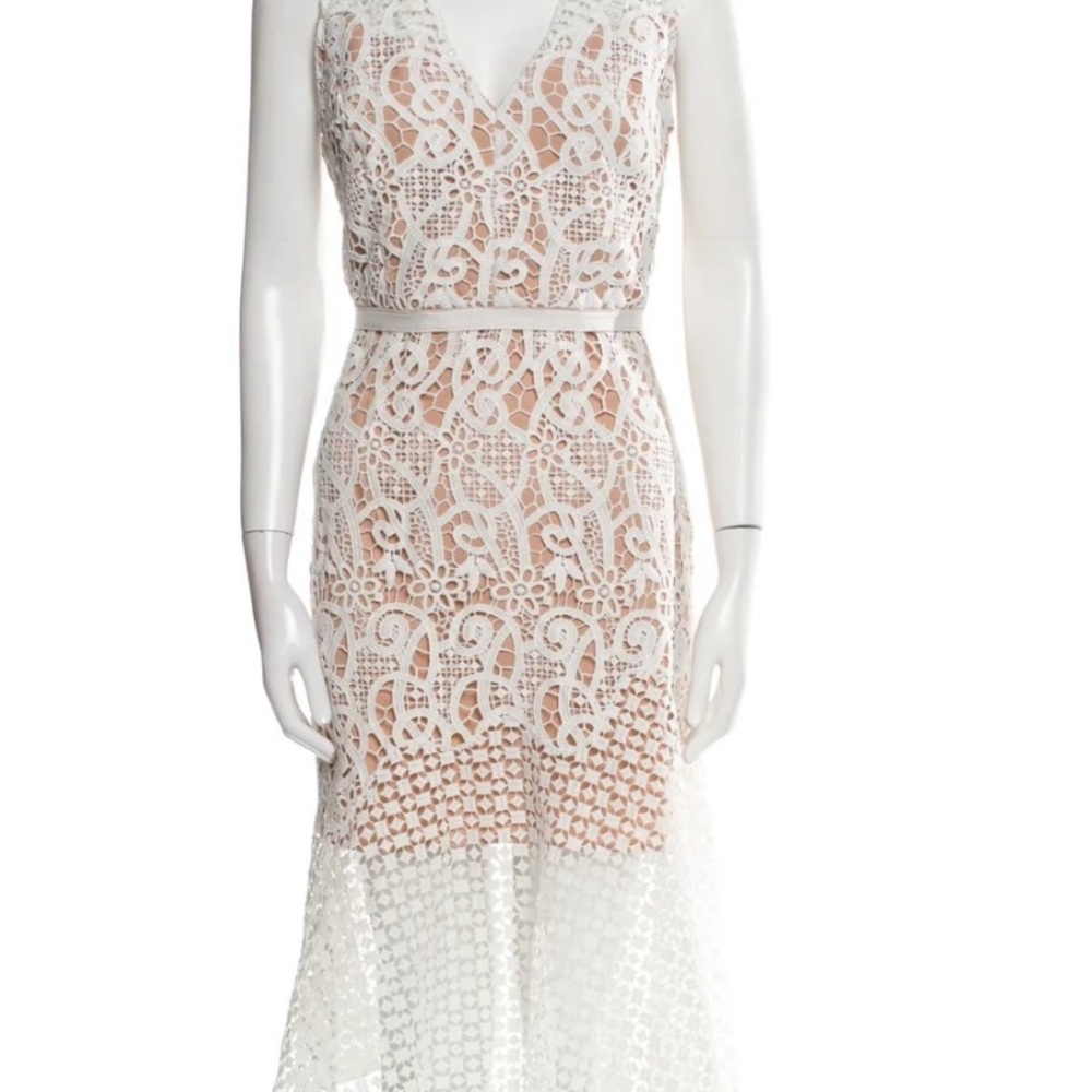 Barneys New York White Tan Sheath Maxi Dress V-Neck Sleeveless